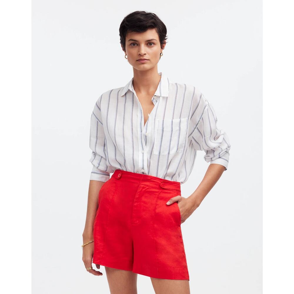 Madewell Red High-Waist Linen Shorts
